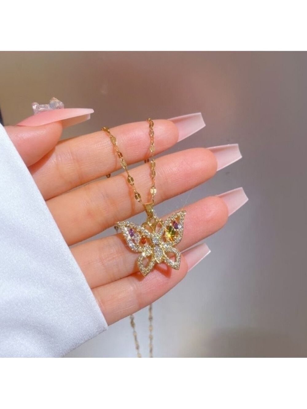 Elegant 18k Gold Plated Stainless Steel Butterfly Pendant Necklace. Multi Color